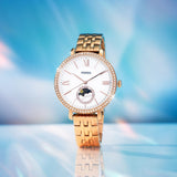 Fossil Jacqueline Analog Moonphase Mother of Pearl White Dial Rose Gold Steel Strap Watch for Women - ES5165 Buy Now By Fossil