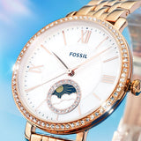 Fossil Jacqueline Analog Moonphase Mother of Pearl White Dial Rose Gold Steel Strap Watch for Women - ES5165 Buy Now By Fossil