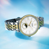 Fossil Jacqueline Analog Moonphase Mother of Pearl White Dial Two Tone Steel Strap Watch for Women - ES5166 Buy Now By Fossil