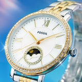 Fossil Jacqueline Analog Moonphase Mother of Pearl White Dial Two Tone Steel Strap Watch for Women - ES5166 Buy Now By Fossil