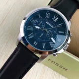 Fossil Grant Chronograph Blue Dial Black Leather Strap Watch for Men - FS4990 Buy Now By Fossil