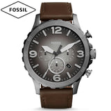 Fossil Nate Chronograph Grey Dial Brown Leather Strap Watch for Men - JR1424 Buy Now By Fossil