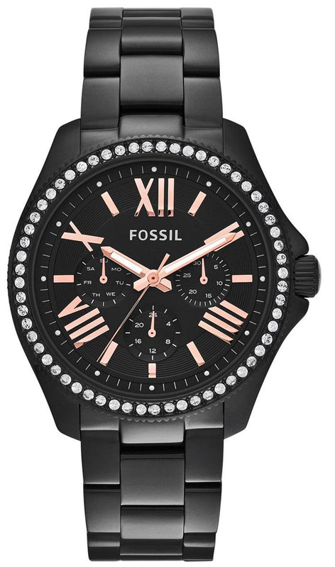 Fossil Cecile Multi Function Crystals Black Dial Black Steel Strap Watch for Women - AM4522 Buy Now By Fossil