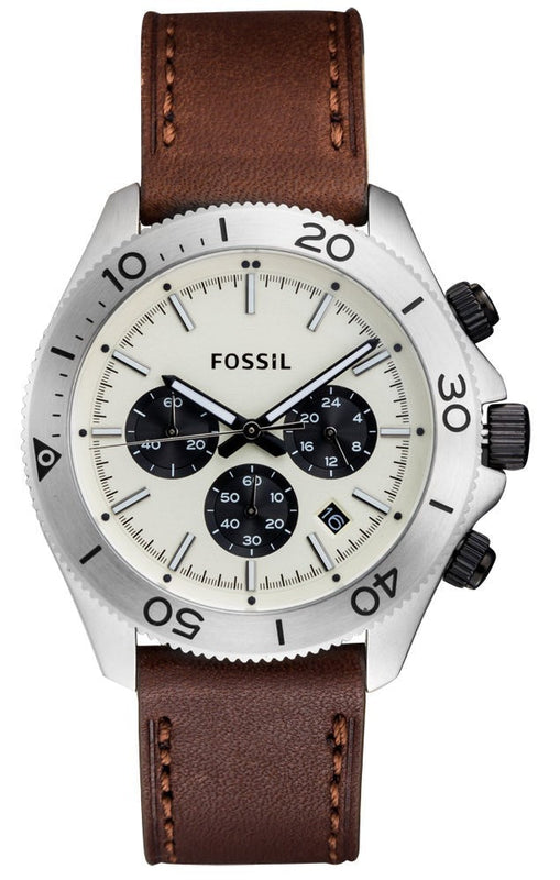 Fossil Retro Traveler Chronograph White Dial Brown Leather Strap Watch for Men - CH2886 Buy Now By Fossil