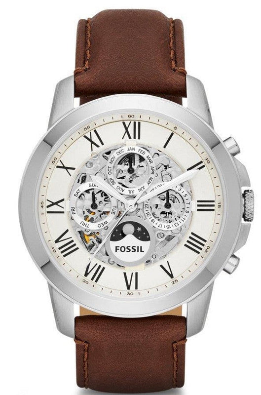 Fossil Grant Automatic White Dial Brown Leather Strap Watch for Men - ME3027 Buy Now By Fossil