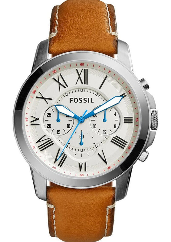 Fossil Grant Chronograph White Dial Brown Leather Strap Watch for Men - FS5060 Buy Now By Fossil