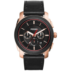 Fossil Machine Chronograph Black Dial Black Leather Strap Watch for Men - FS5120 Buy Now By Fossil