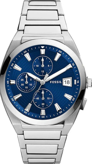 Fossil Everett Chronograph Blue Dial Silver Steel Strap Watch for Men - FS5795 Buy Now By Fossil