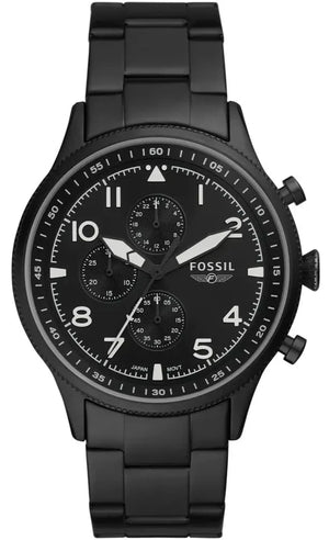 Fossil Pilot Chronograph Black Dial Black Steel Strap Watch for Men - FS5811 Buy Now By Fossil