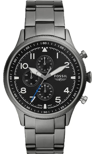 Fossil Retro Pilot Chronograph Black Dial Grey Steel Strap Watch for Men - FS5834 Buy Now By Fossil