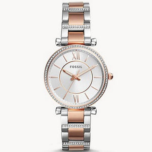 Fossil Carlie Silver Dial Two Tone Steel Strap Watch for Women - ES4342 Buy Now By Fossil
