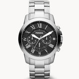 Fossil Grant Chronograph Black Dial Silver Steel Strap Watch for Men - FS4736 Buy Now By Fossil