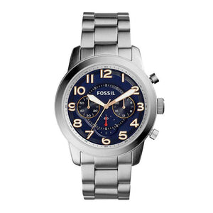 Fossil Pilot 54 Chronograph Navy Blue Dial Silver Steel Strap Watch for Men - FS5203 Buy Now By Fossil