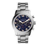Fossil Pilot 54 Chronograph Navy Blue Dial Silver Steel Strap Watch for Men - FS5203 Buy Now By Fossil