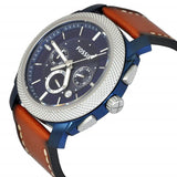 Fossil Machine Chronograph Blue Dial Brown Leather Strap Watch for Men - FS5232 Buy Now By Fossil