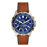 Fossil Garrett Chronograph Blue Dial Brown Leather Strap Watch for Men - FS5625 Buy Now By Fossil