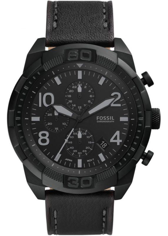 Fossil Bronson Chronograph Black Dial Black Leather Strap Watch for Men - FS5874 Buy Now By Fossil