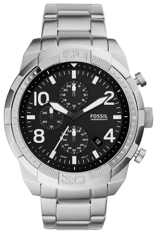 Fossil Bronson Chronograph Black Dial Silver Steel Strap Watch for Men - FS5710 Buy Now By Fossil