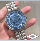 Fossil Townsman Automatic Skeleton Blue Dial Silver Steel Strap Watch for Men - ME3073 Buy Now By Fossil