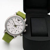 Emporio Armani Chronograph White Dial Green Rubber Strap Watch For Men - AR11022 Buy Now By Emporio Armani