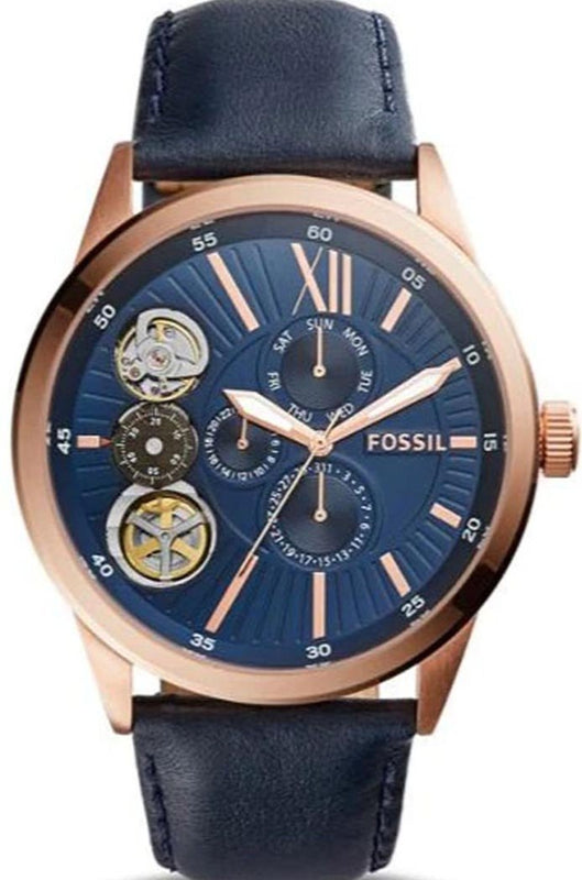 Fossil Flynn Mechanical Blue Dial Blue Leather Strap Watch for Men - BQ2219 Buy Now By Fossil