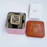 Fossil Inscription Automatic Skeleton Rose Gold Dial Black Leather Strap Watch for Men - BQ2572 Buy Now By Fossil