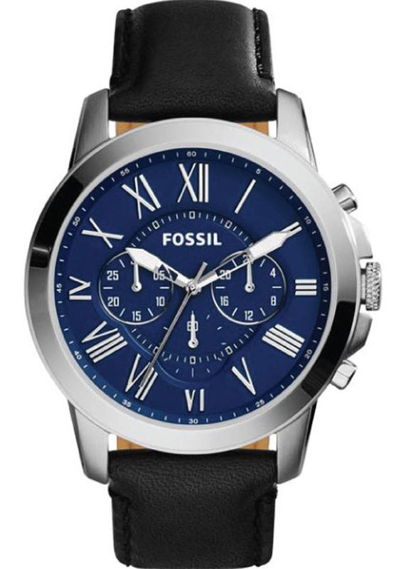 Fossil Grant Chronograph Blue Dial Black Leather Strap Watch for Men - FS4990 Buy Now By Fossil