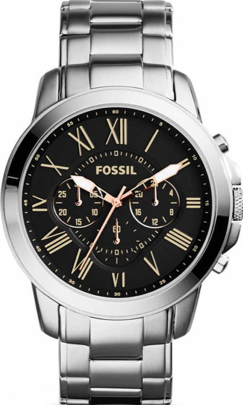 Fossil Grant Chronograph Black Dial Silver Steel Strap Watch for Men - FS4994 Buy Now By Fossil