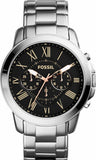 Fossil Grant Chronograph Black Dial Silver Steel Strap Watch for Men - FS4994