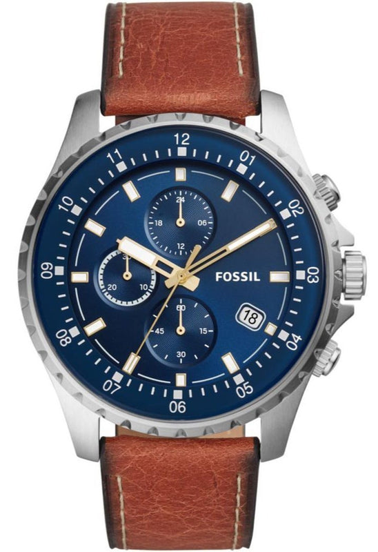 Fossil Dillinger Luggage Chronograph Blue Dial Brown Leather Strap Watch for Men - FS5675 Buy Now By Fossil