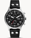 Fossil Retro Pilot Chronograph Black Dial Black Leather Strap Watch for Men - FS5806 Buy Now By Fossil