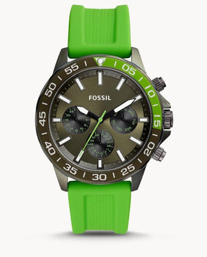Fossil Bannon Chronograph Grey Dial Green Silicone Strap Watch for Men - BQ2501 Buy Now By Fossil