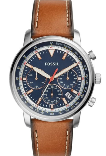 Fossil Goodwin Chronograph Blue Dial Brown Leather Strap Watch for Men - FS5414 Buy Now By Fossil