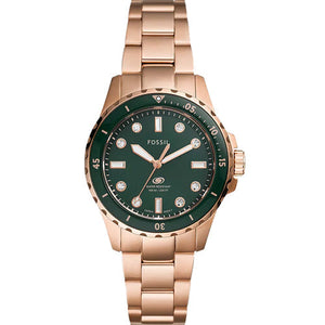 Fossil Blue Dive Three Hand Green Dial Rose Gold Steel Strap Watch For Women - ES5371 Buy Now By Fossil