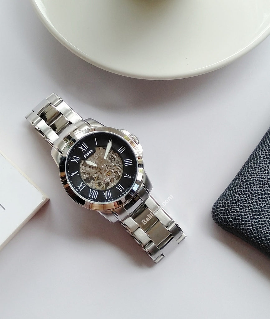 Fossil Grant Automatic Skeleton Black Dial Silver Steel Strap Watch for Men - ME3103 Buy Now By Fossil