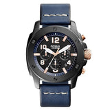 Fossil Modern Machine Chronograph Black Dial Blue Leather Strap Watch for Men - FS5066 Buy Now By Fossil