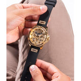Guess King Quartz Crystals Gold Dial Black Silicone Strap Watch For Men - GW0537G2 Buy Now By Guess