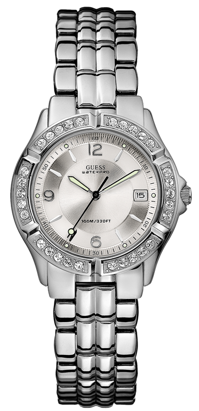 Guess Water Pro Diamonds Silver Dial Silver Steel Strap Watch For Women - G75511M Buy Now By Guess