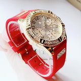 Guess Frontier Diamonds Gold Dial Red Rubber Strap Watch for Women - GW0045L2 Buy Now By Guess