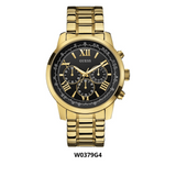 Guess Horizon Chronograph Black Dial Gold Steel Strap Watch For Men - W0379G4 Buy Now By Guess