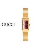 Gucci G Frame Quartz Diamonds White Red Blue Dial Gold Mesh Bracelet Watch For Women - YA147511 Buy Now By Gucci