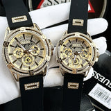 Guess King Quartz Crystals Gold Dial Black Silicone Strap Watch For Men - GW0537G2 Buy Now By Guess