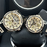 Guess King Quartz Crystals Gold Dial Black Silicone Strap Watch For Men - GW0537G2 Buy Now By Guess