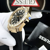 Guess Zeus Chronograph Diamonds Black Dial Black Silicone Strap Watch For Men - GW0208G2 Buy Now By Guess