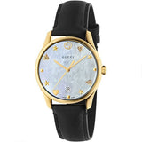 Gucci G-Timeless Mother of Pearl Dial Black Leather Strap Watch For Women - YA1264044 Buy Now By Gucci