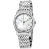 Gucci G Timeless Diamonds Mother of Pearl Dial Silver Mesh Bracelet Watch For Women - YA126508 Buy Now By Gucci
