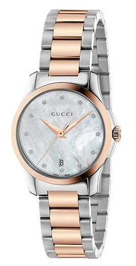 Gucci G Timeless Diamonds Mother of Pearl Dial Two Tone Steel Strap Watch For Women - YA126544 Buy Now By Gucci