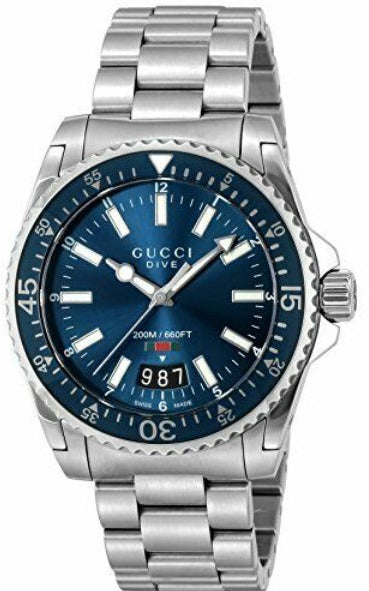 Gucci Dive Quartz Blue Dial Silver Steel Strap Watch For Men - YA136311 Buy Now By Gucci