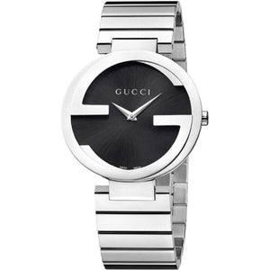 Gucci G Interlocking Black Dial Silver Steel Strap Watch For Women - YA133307 Buy Now By Gucci