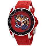 Gucci Dive Quartz Red Dial Red Rubber Strap Watch For Men - YA136315 Buy Now By Gucci